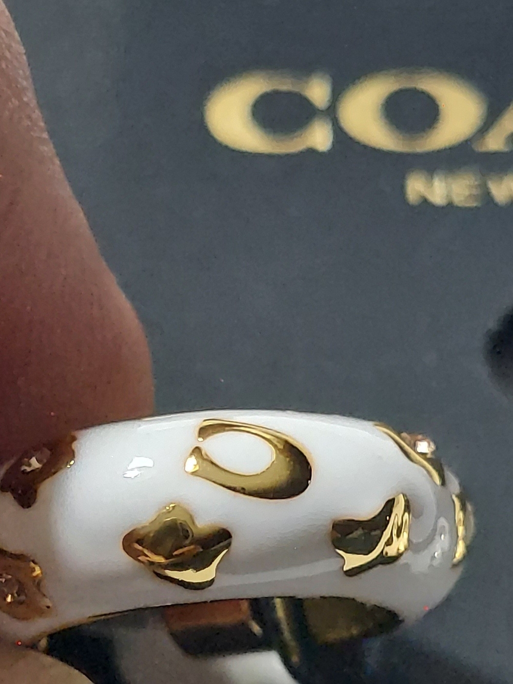 COACH White and Gold Enamel Huggie Hoop Earrings - Picture 3 of 3